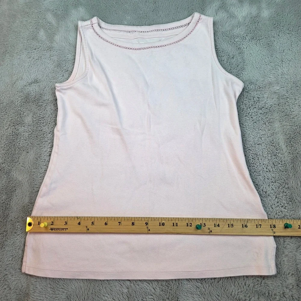 Talbots Crochet Trim Cotton Sleeveless Tank Top Womens Small Petite Pink